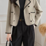Elegant Temperament Color-Block Lapel Double-Faced Wool Coat