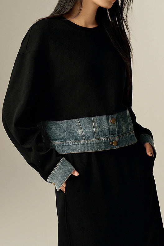 Fake two-piece spliced hoodie and long skirt two-piece set - liwisi