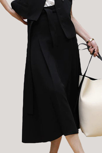 Commuting Simple Waistcoat and Midi Skirt Set - liwisi