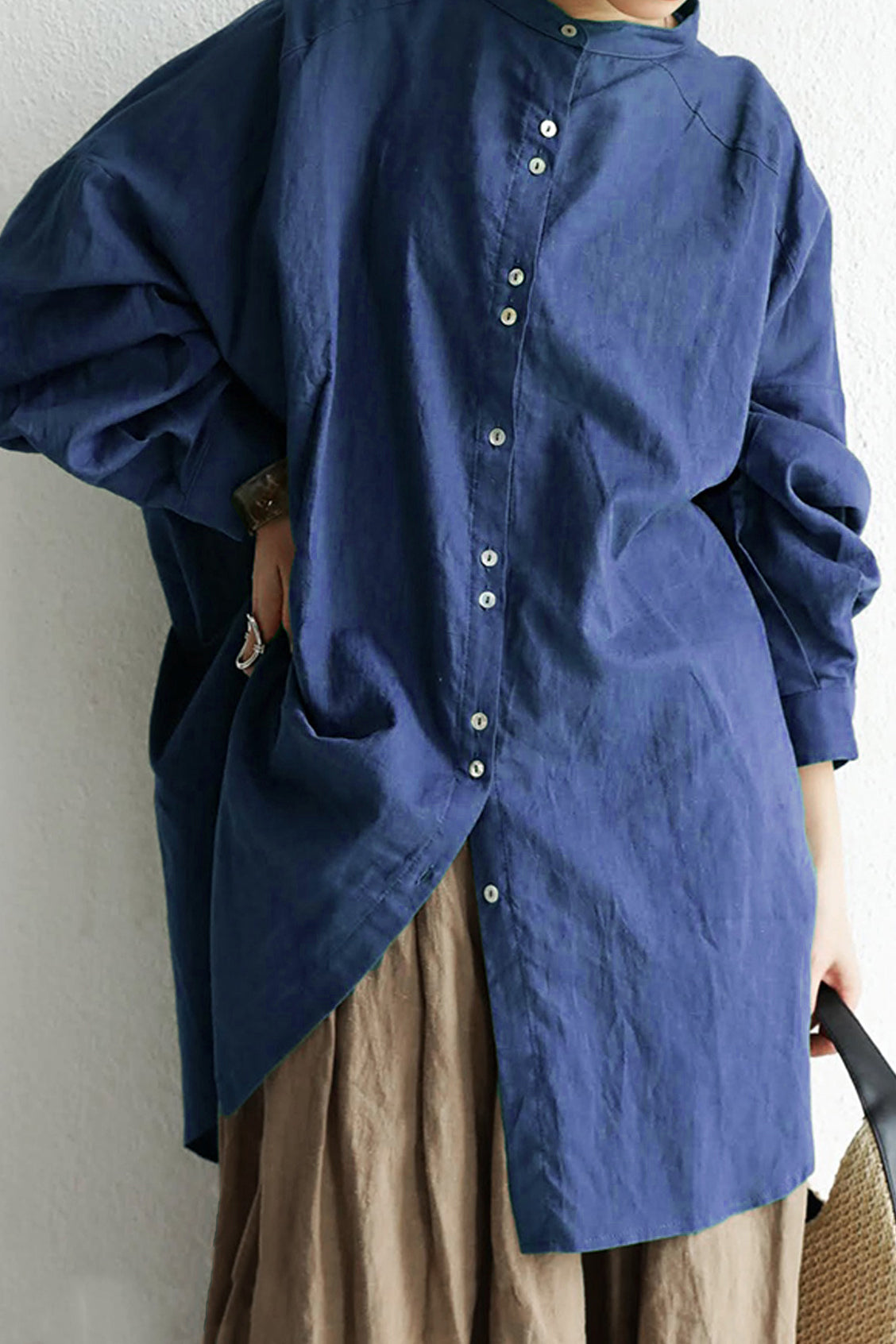 Stand Collar Drop Shoulder Linen Tunic - 6 Colors Available - liwisi