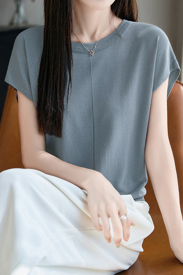 Minimalist versatile round neck top - liwisi