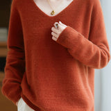 Minimalist V-Neck Long-Sleeve Pullover Knitted Top