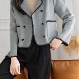 Elegant Temperament Color-Block Lapel Double-Faced Wool Coat