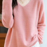 Minimalist V-Neck Long-Sleeve Pullover Knitted Top