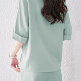 Button-up short sleeve shirt with waist tie pleated shorts set - liwisi