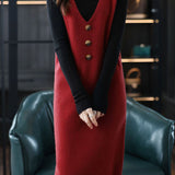 Casual Versatile V-Neck Sleeveless Pullover Knitted Dress