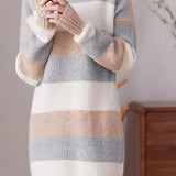 Casual Loose Pullover Color-Block Knitted Dress
