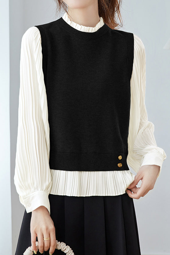 Elegant Office Patchwork Fake Two-Piece Knit Top - liwisi