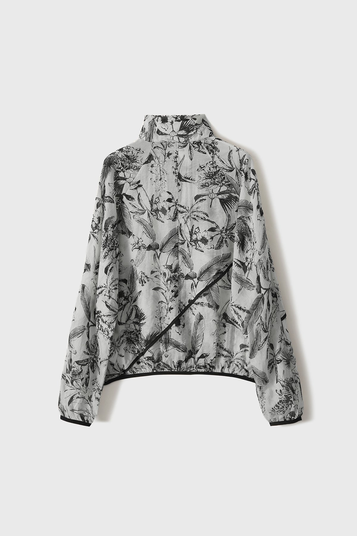 Stand Collar Ink Print Piped Hem Blouson - liwisi