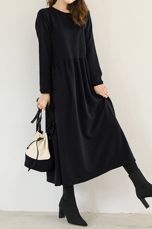 Round Neck Simple Long Maxi Flare Dress - 5 Colors Available - liwisi
