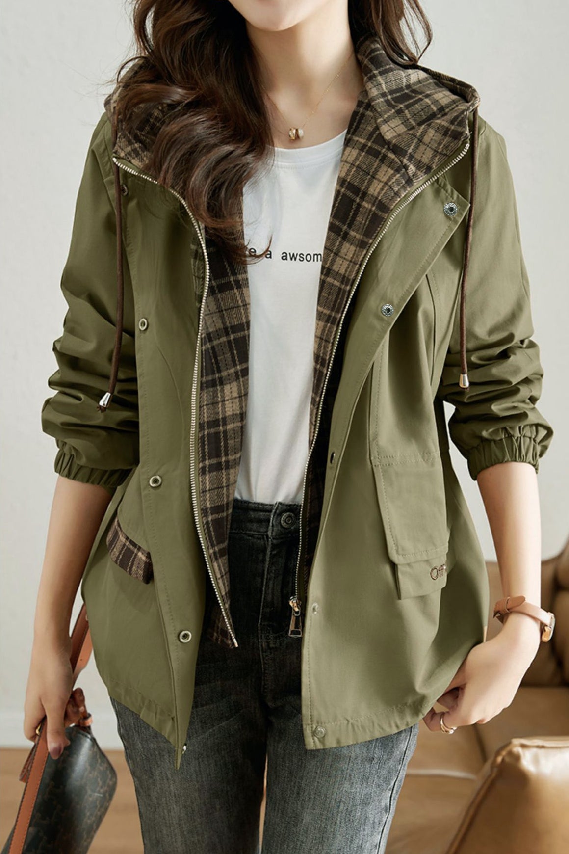 Vintage Faux Two-piece Plaid Coat - liwisi