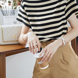Polo Collar Striped Drop Shoulder Shirt - liwisi