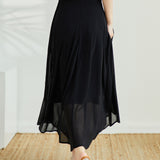 Side Ribbon Belt Long Flare Sheer Skirt with Lining - liwisi