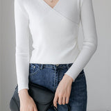 V-Neck Front Cross Side Gathered Button Decor Knit - 4 Colors Available - liwisi