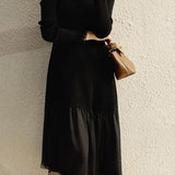 Color Block Slim Fit Faux Wool Dress - liwisi