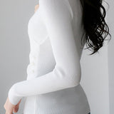 V-Neck Front Cross Side Gathered Button Decor Knit - 4 Colors Available - liwisi