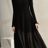 Color Block Slim Fit Faux Wool Dress - liwisi