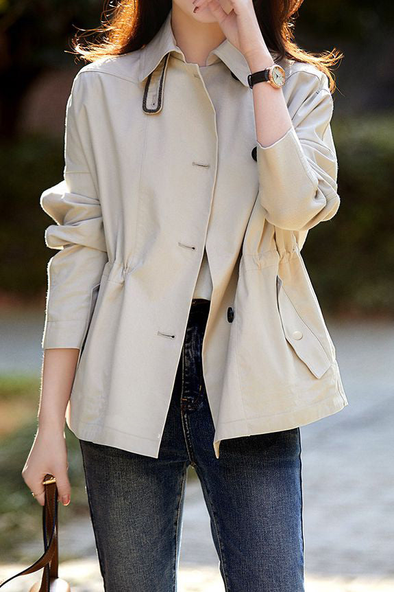 Simple lapel trench coat - liwisi