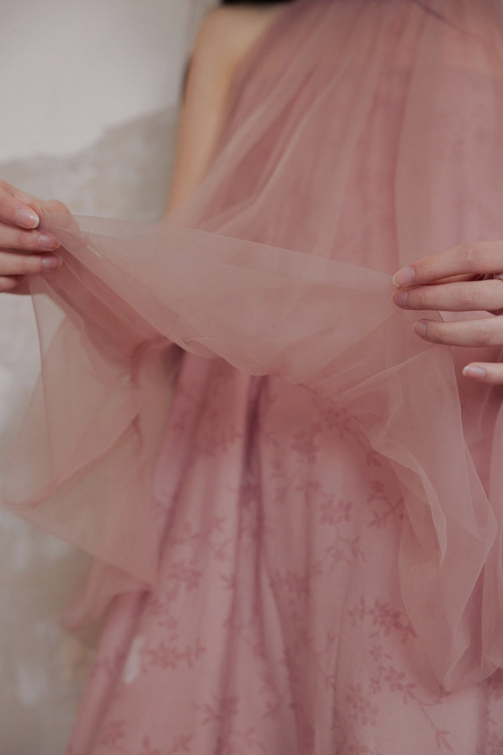 Halter Neck Tulle Contrast Ombre Long Dress with Lining - 3 Colors Available - liwisi