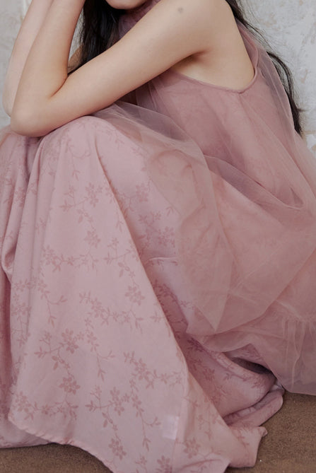 Halter Neck Tulle Contrast Ombre Long Dress with Lining - 3 Colors Available - liwisi