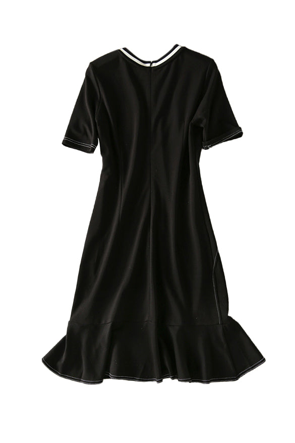 Round Neck Side Stitch Decor Flare Dress - liwisi