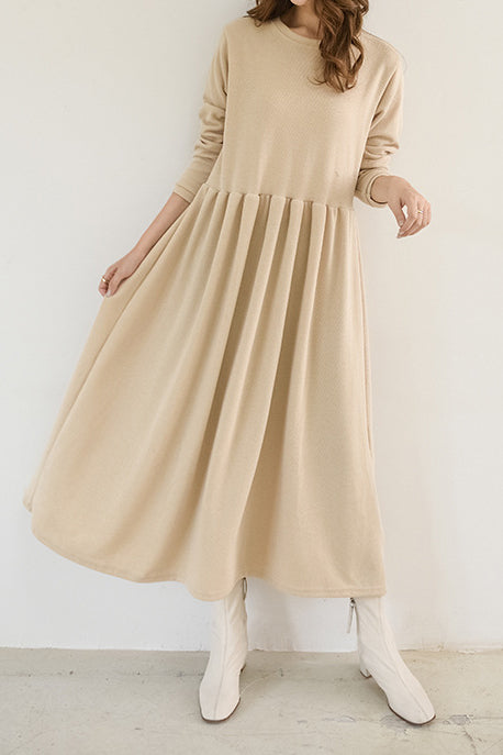 Round Neck Simple Long Maxi Flare Dress - 5 Colors Available - liwisi