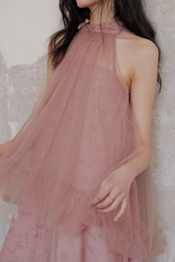 Halter Neck Tulle Contrast Ombre Long Dress with Lining - 3 Colors Available - liwisi