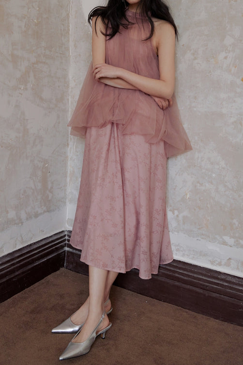 Halter Neck Tulle Contrast Ombre Long Dress with Lining - 3 Colors Available - liwisi
