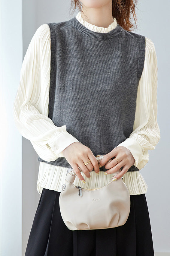 Elegant Office Patchwork Fake Two-Piece Knit Top - liwisi