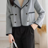 Elegant Temperament Color-Block Lapel Double-Faced Wool Coat
