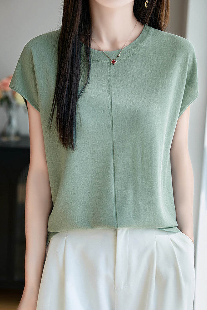 Minimalist versatile round neck top - liwisi