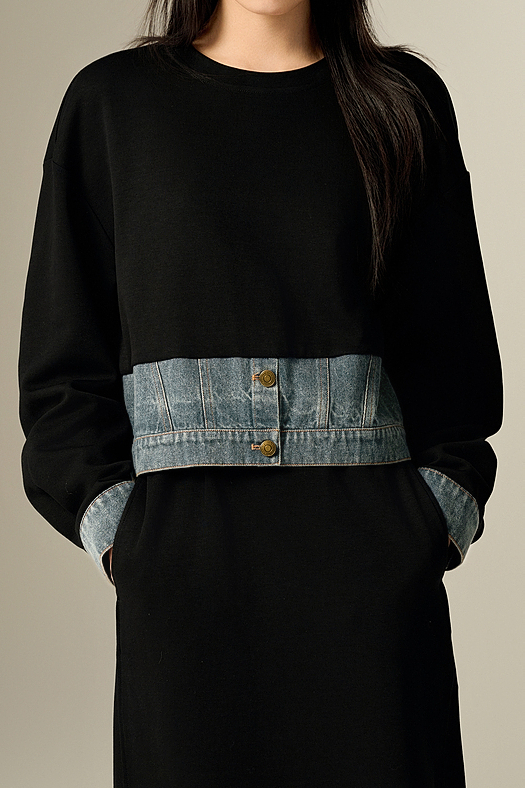 Fake two-piece spliced hoodie and long skirt two-piece set - liwisi