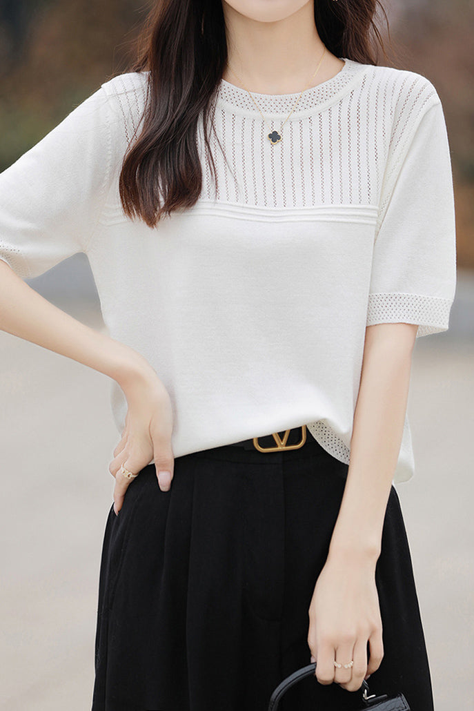 Round Neck Openwork Knit Top - 5 Colors Available - liwisi