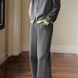 Casual Color-Block Trim Knitted Cardigan & Pants 2-Piece Set