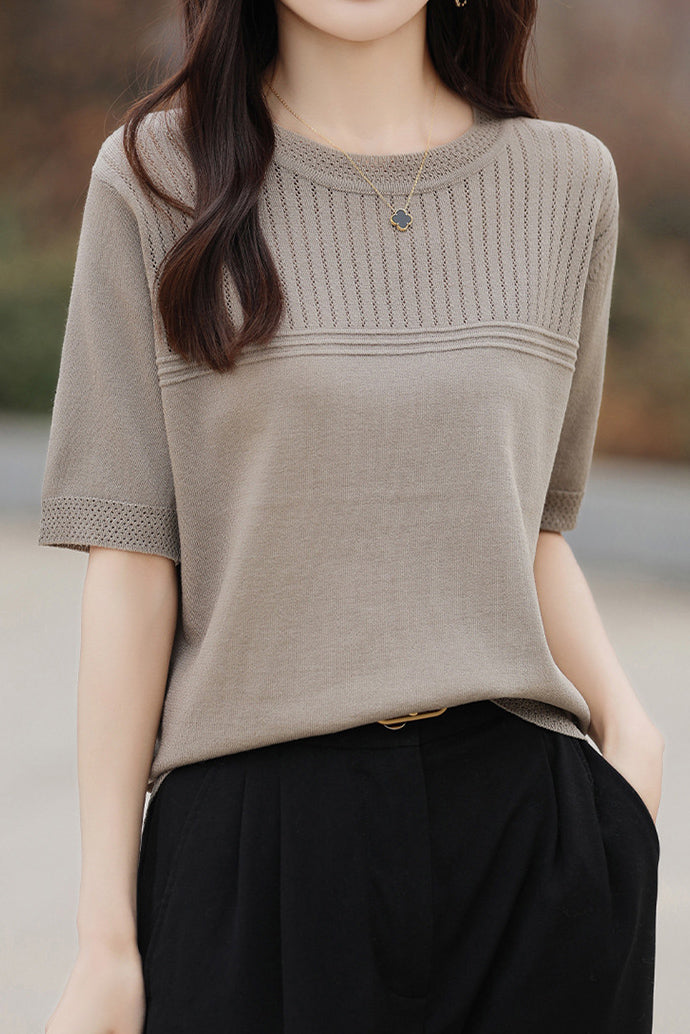 Round Neck Openwork Knit Top - 5 Colors Available - liwisi