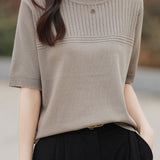 Round Neck Openwork Knit Top - 5 Colors Available - liwisi