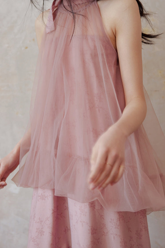 Halter Neck Tulle Contrast Ombre Long Dress with Lining - 3 Colors Available - liwisi