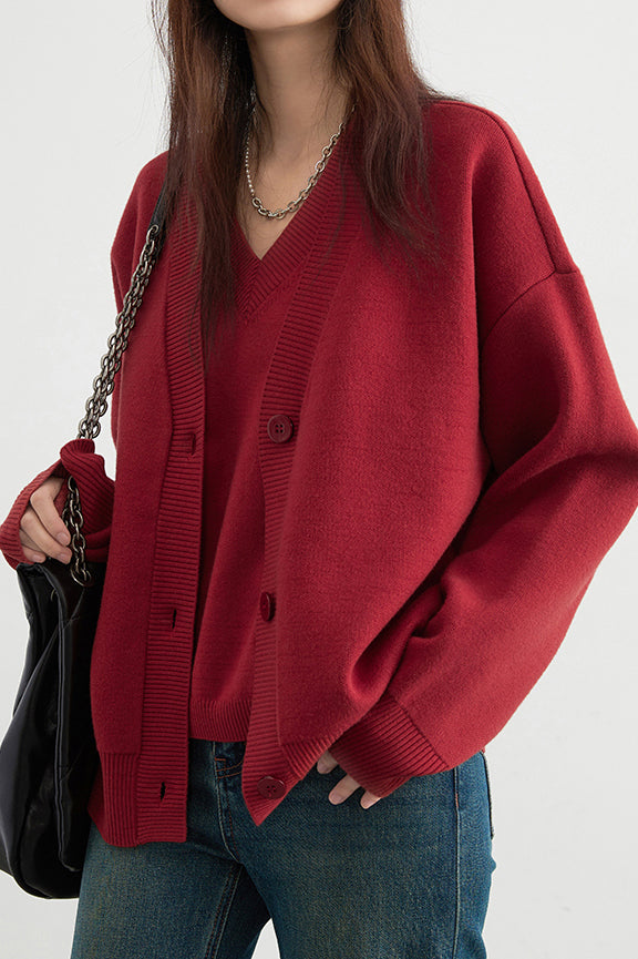Layered Look V-Neck Drop Shoulder Knit - 4 Colors Available - liwisi
