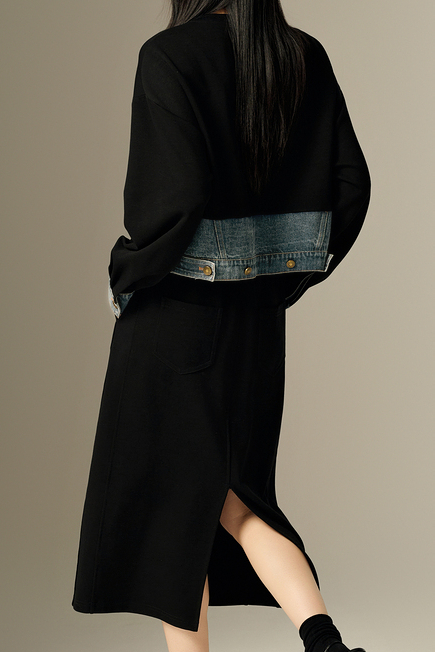 Fake two-piece spliced hoodie and long skirt two-piece set - liwisi