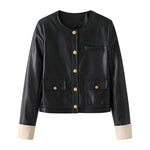 ラウンドネックシンプルレザージャケット 裏地付 2色入 - liwisi