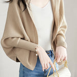 Plain Batwing Sleeve Hooded Knit Cardigan - liwisi