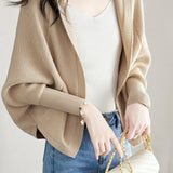 Plain Batwing Sleeve Hooded Knit Cardigan - liwisi