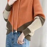 Casual Minimalist Color-Block Hooded Knitted Sweatshirt