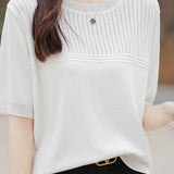 Round Neck Openwork Knit Top - 5 Colors Available - liwisi