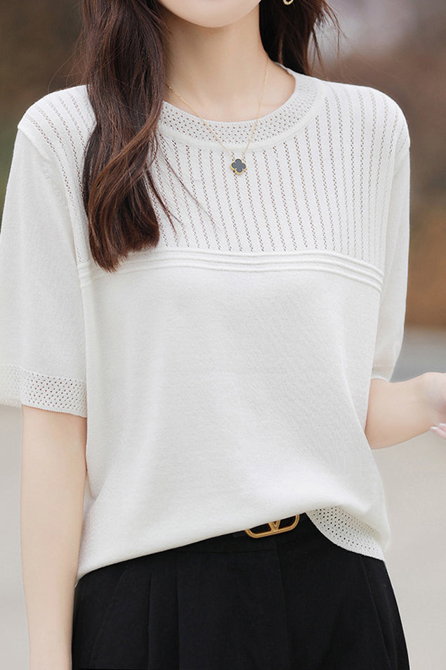 Round Neck Openwork Knit Top - 5 Colors Available - liwisi