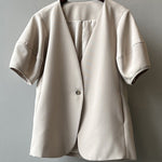 Vネックランタンスリーブシングルプレストジャケット 裏地付 2色入 - liwisi