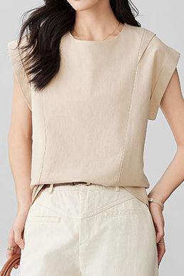 Round neck pullover shirt with small flutter sleeves - liwisi