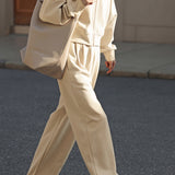Two-Piece Set: Tall Collar Rib Hem Zip-Up Knit Cardigan + Drawstring Long Knit Pants - 3 Colors Available - liwisi