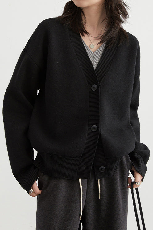 Layered Look V-Neck Drop Shoulder Knit - 4 Colors Available - liwisi
