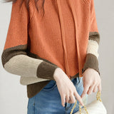 Casual Minimalist Color-Block Hooded Knitted Sweatshirt